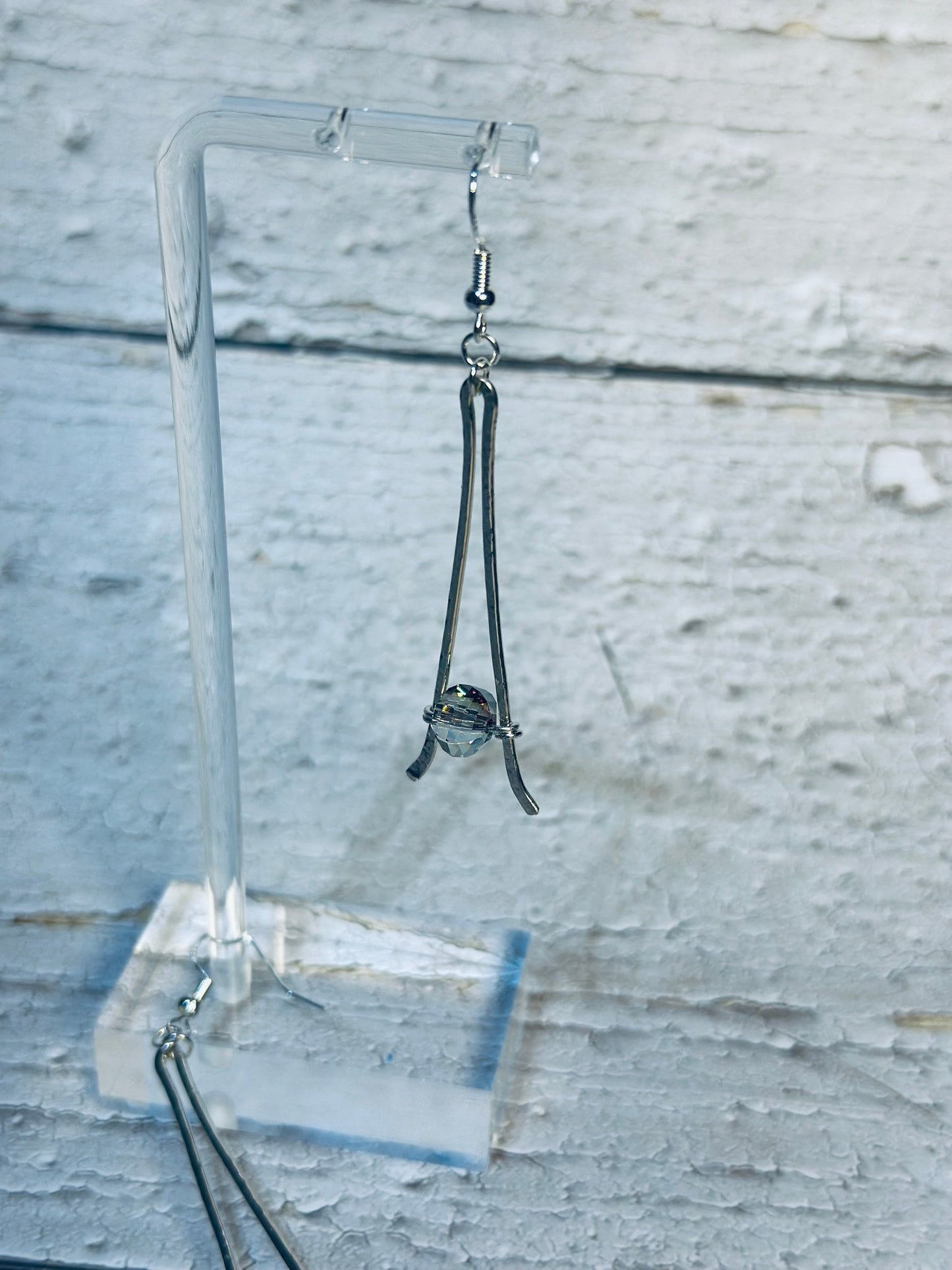 Glass Beaded Long Hammered Sterling Silver 925 Dangle Earrings