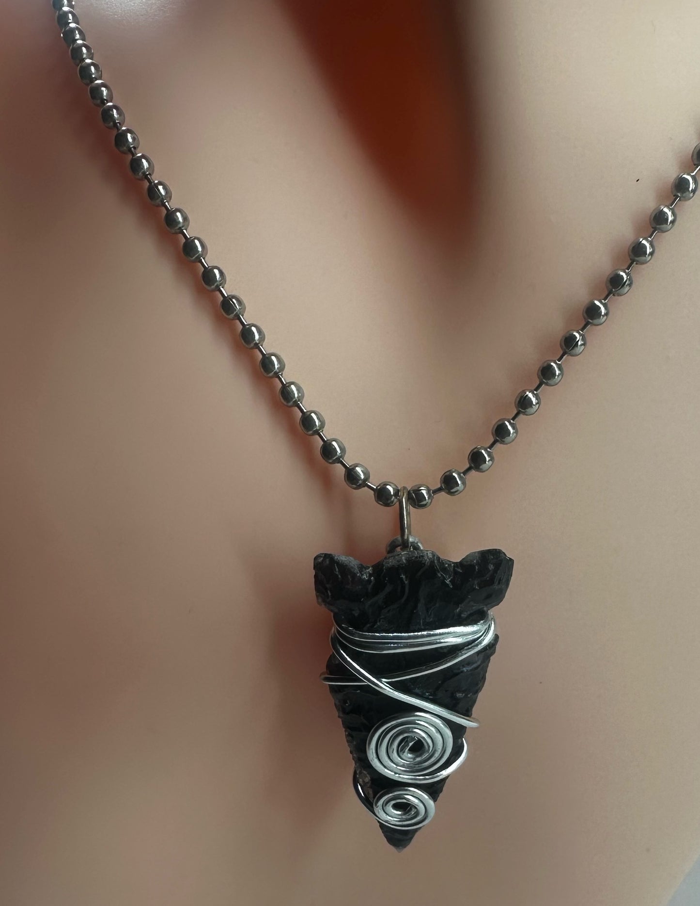 Black Wire Wrapped Arrowhead Necklace