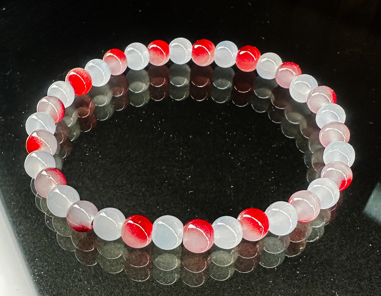 Red and Light Grey Glass Beaded Bracelet