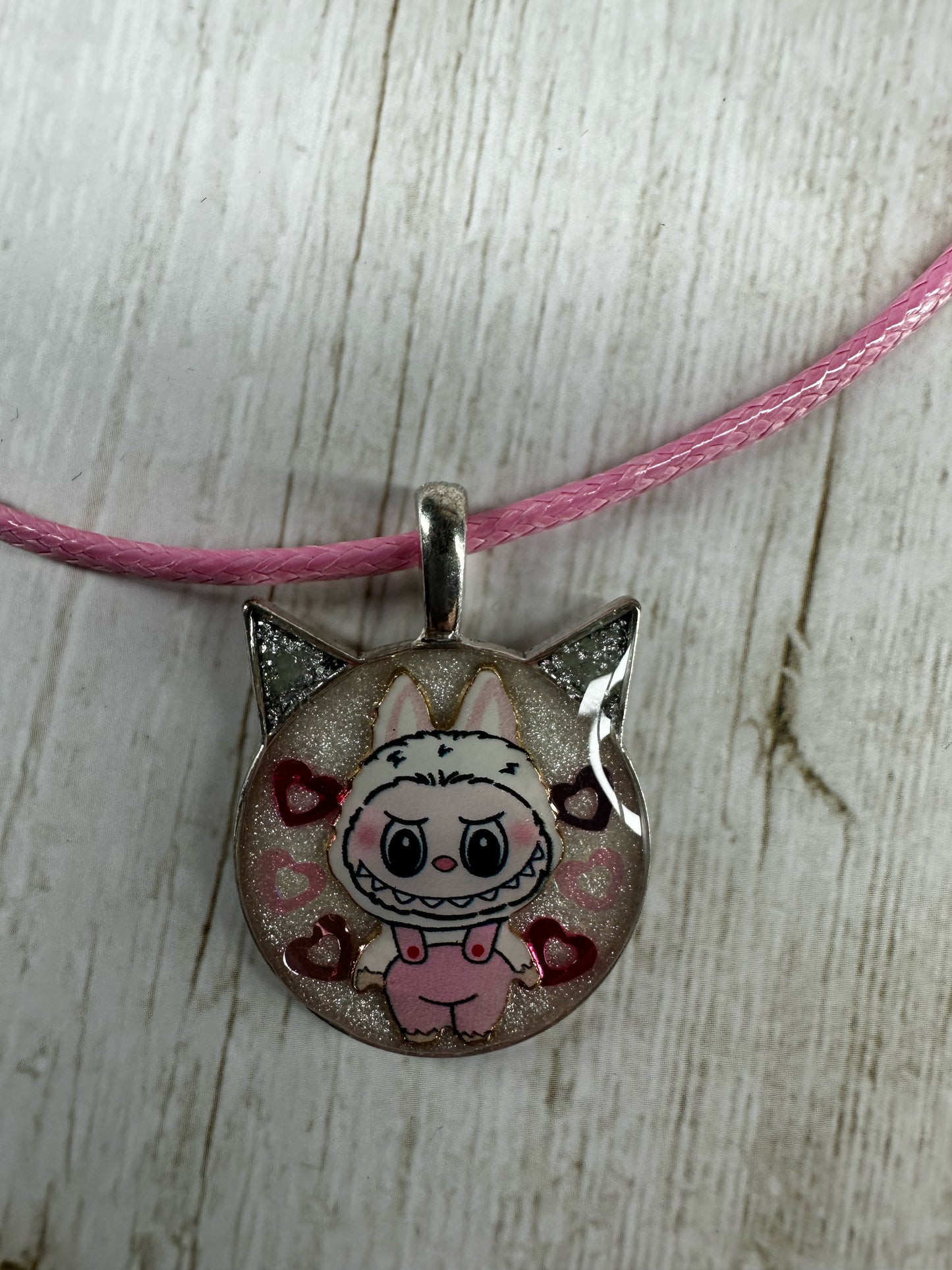 Labubu Pendant Necklace Dbl Pink