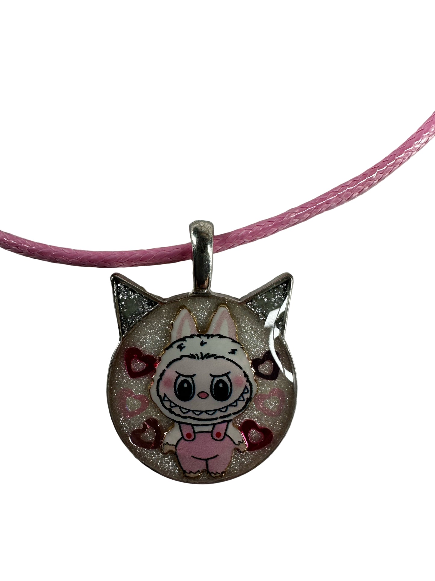 Labubu Pendant Necklace Dbl Pink