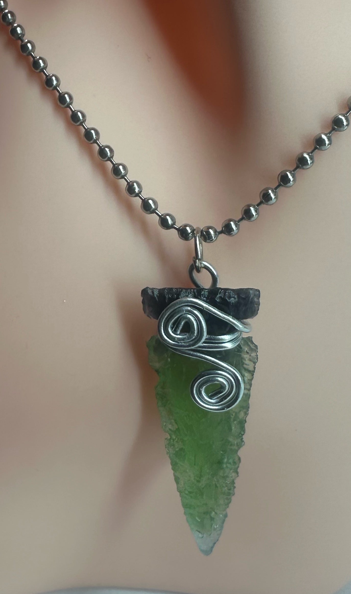 Green Arrowhead Wire Wrapped necklace