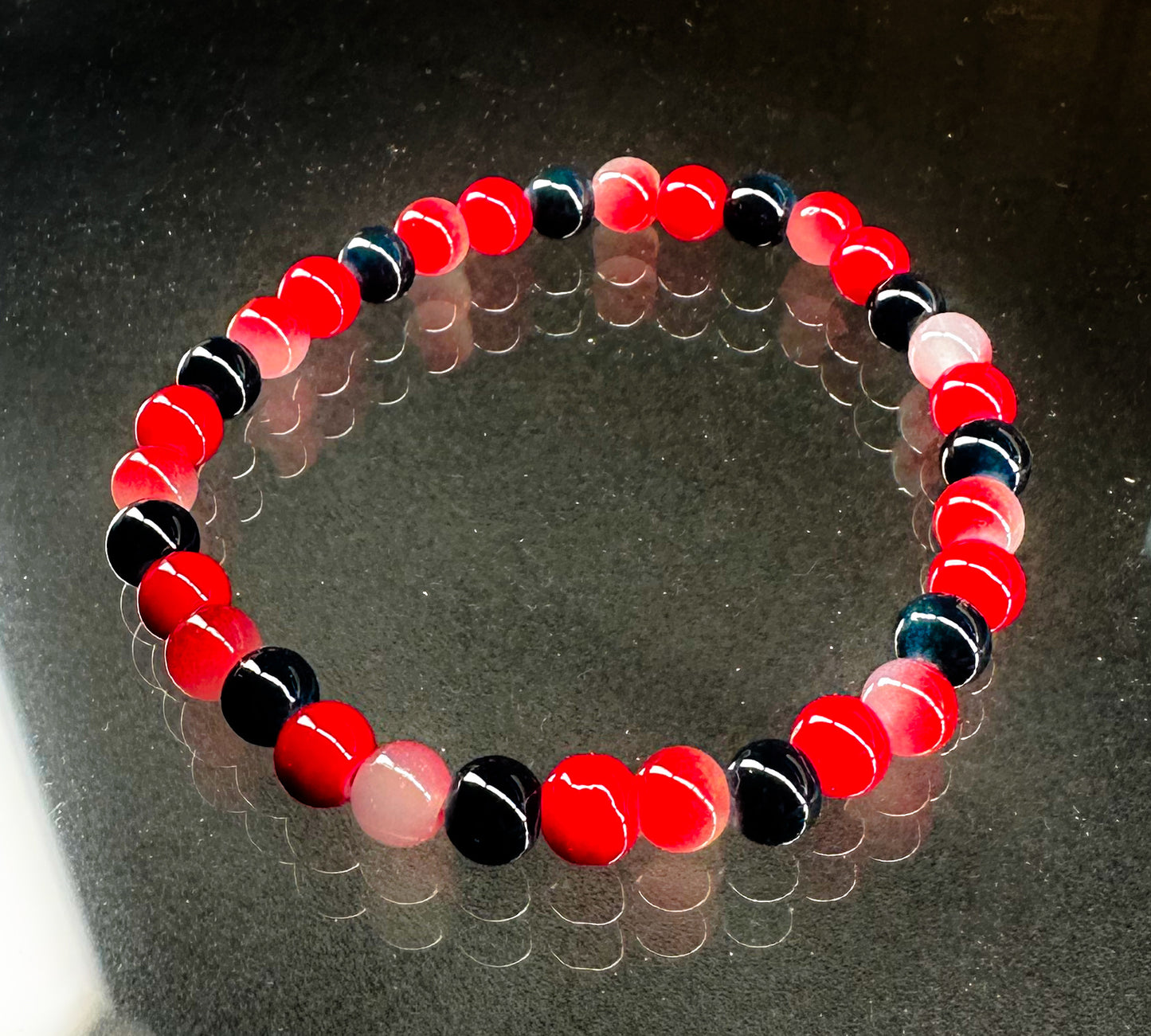 Red and Black Glass Beaded Bracelet