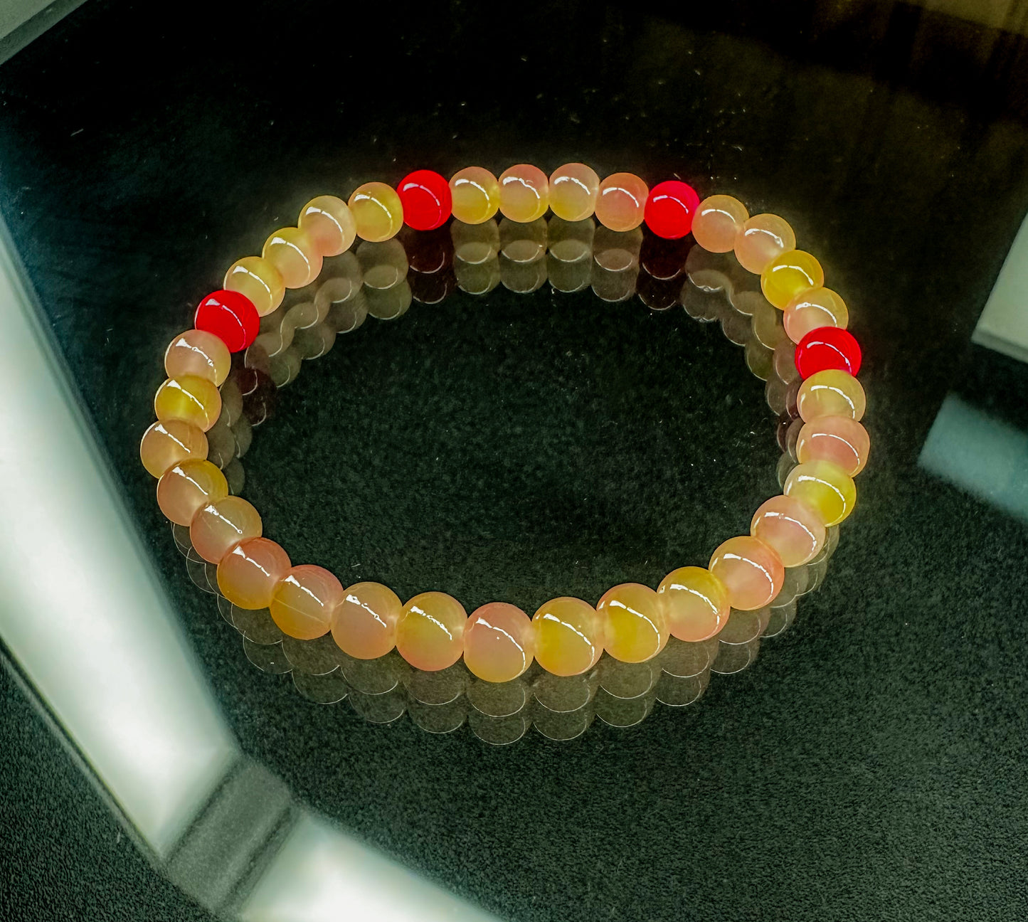 Peachy and Red Glass Beaded Bracelet