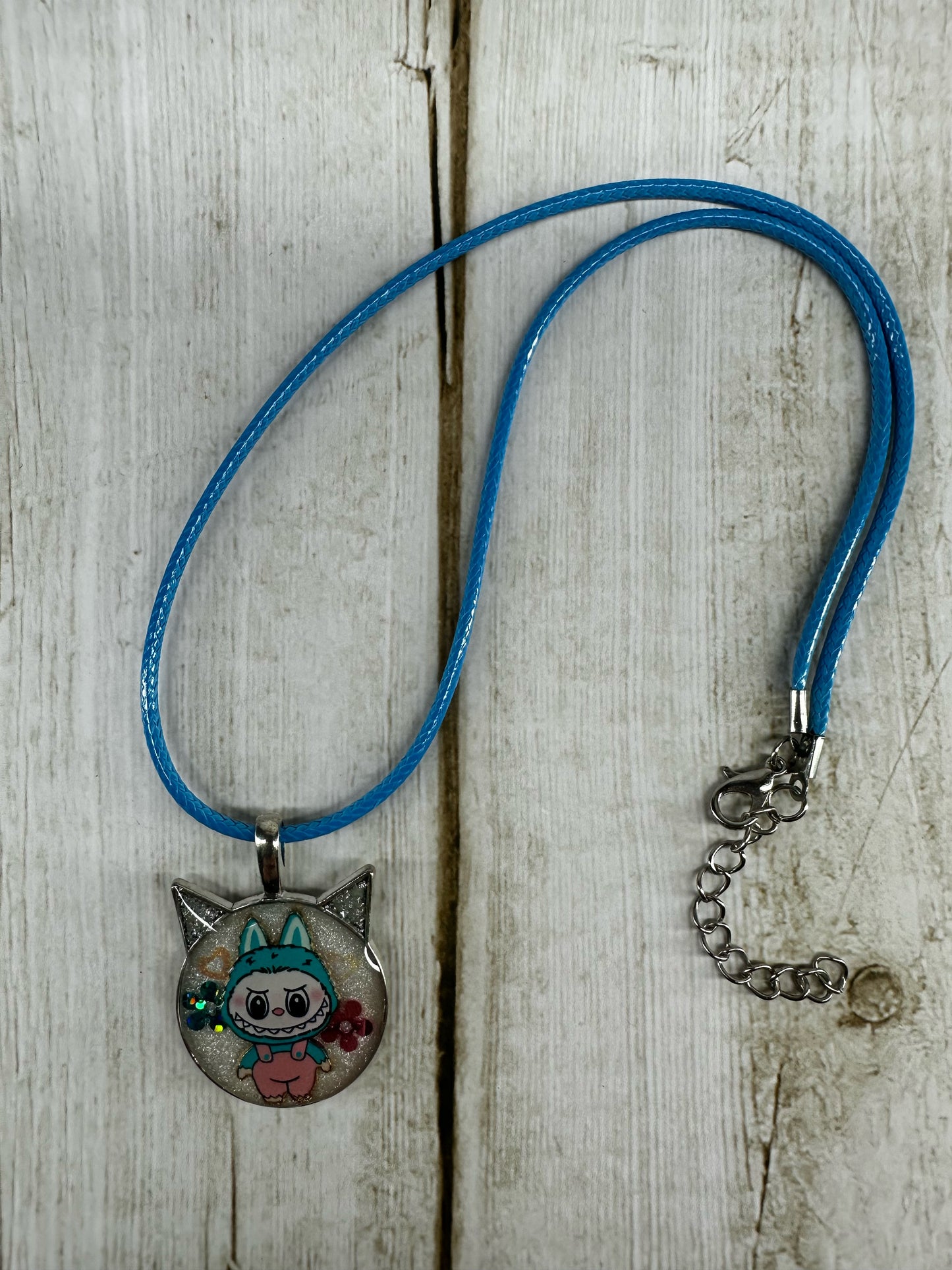 Labubu Pendant Necklace Pink and Blue