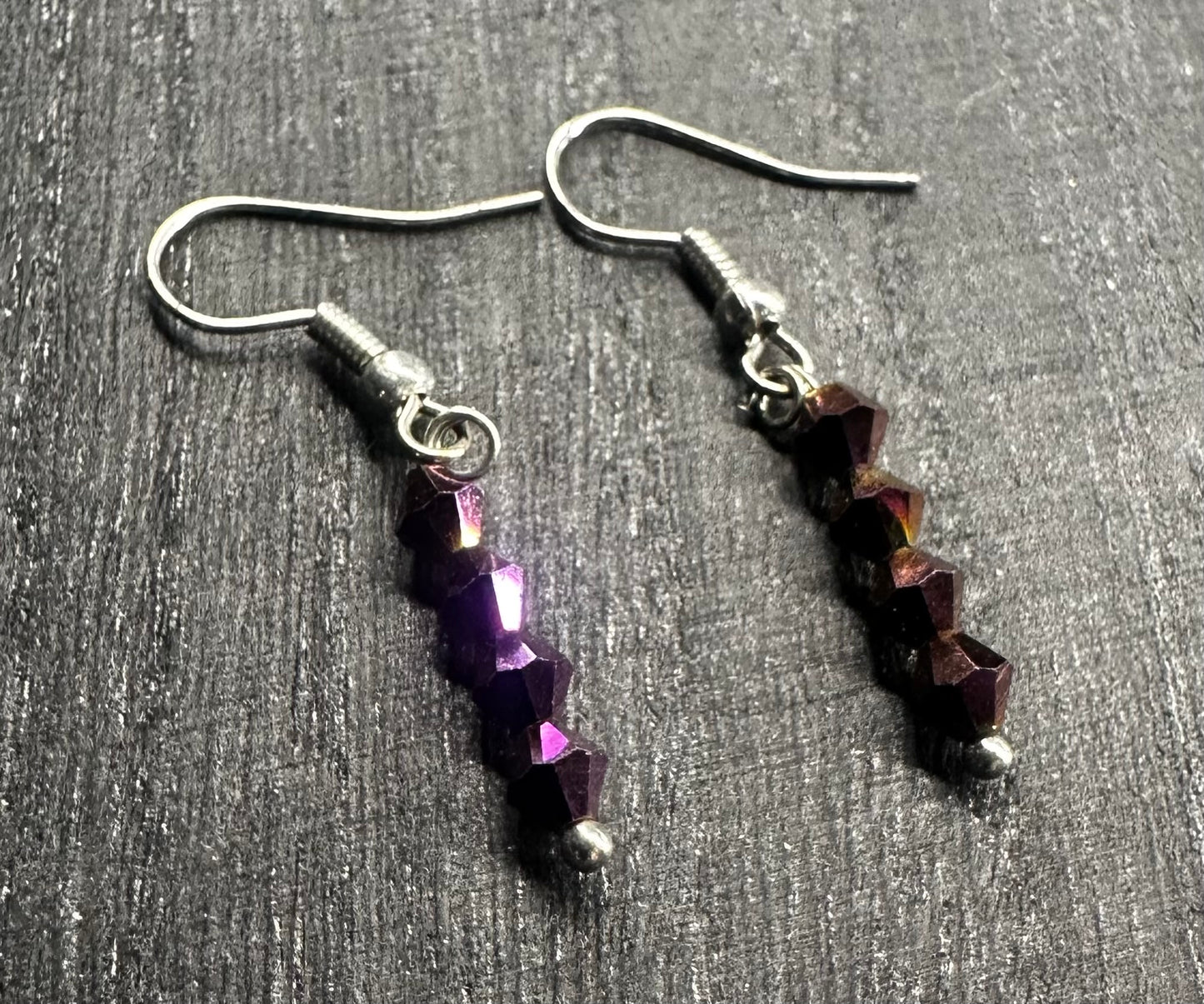 Small Purple Iridescent Beaded Dangle Earrings