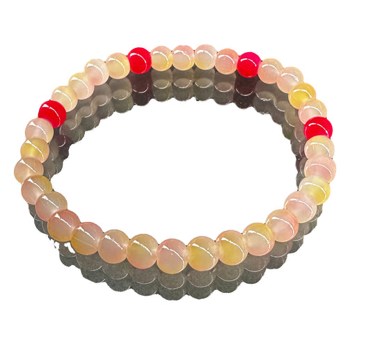Peachy and Red Glass Beaded Bracelet