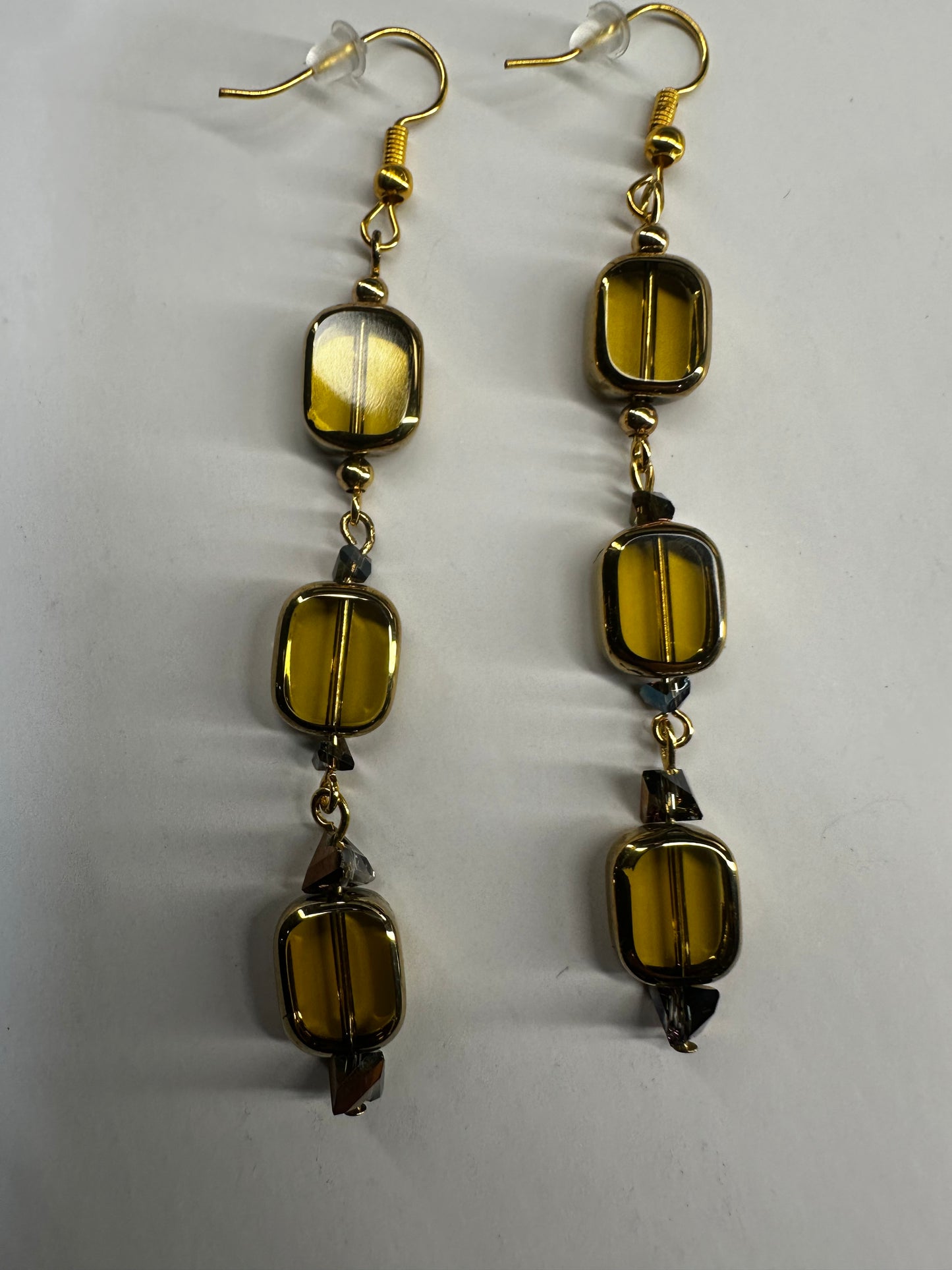 Oval Yellow Crystal Beaded Earrings