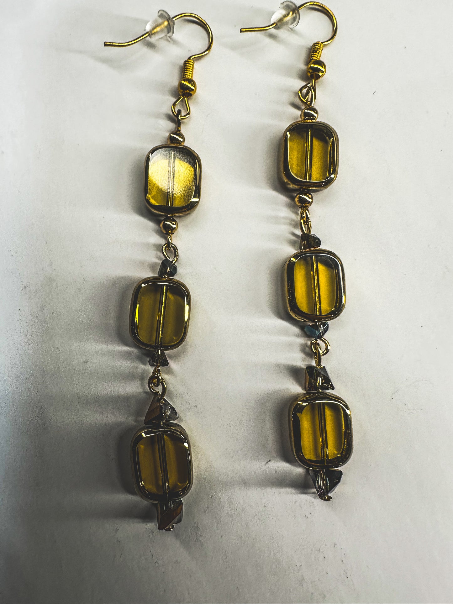 Oval Yellow Crystal Beaded Earrings