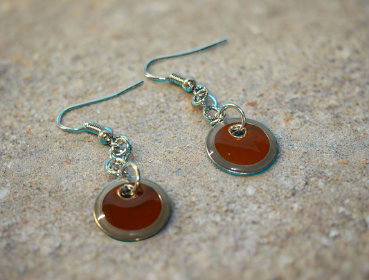Red Dangle Disc Earrings