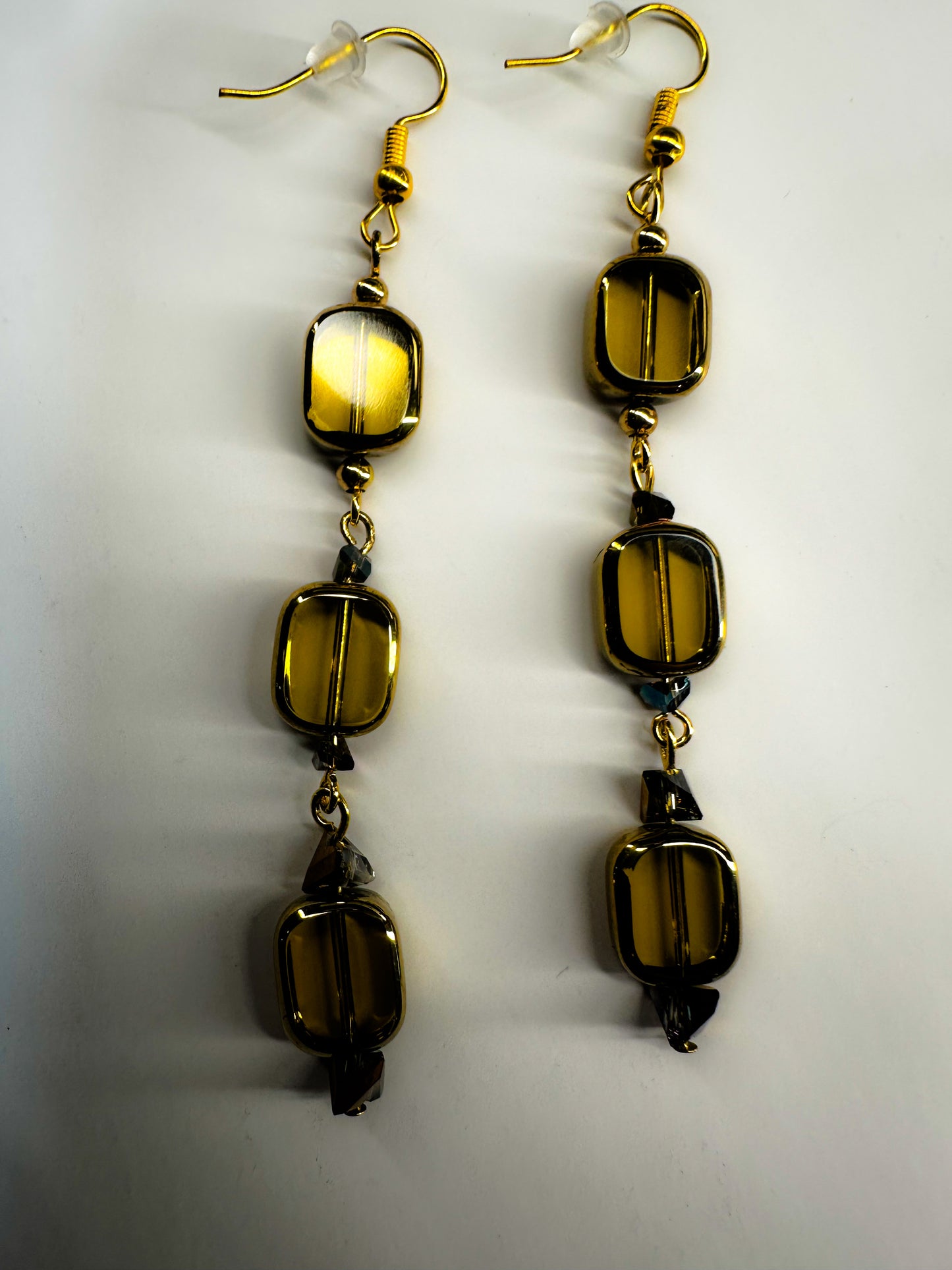 Oval Yellow Crystal Beaded Earrings