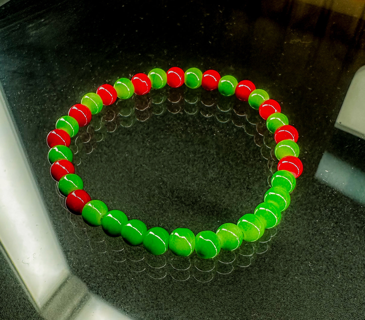 Green and Red Grinchy Glass Beaded Bracelet