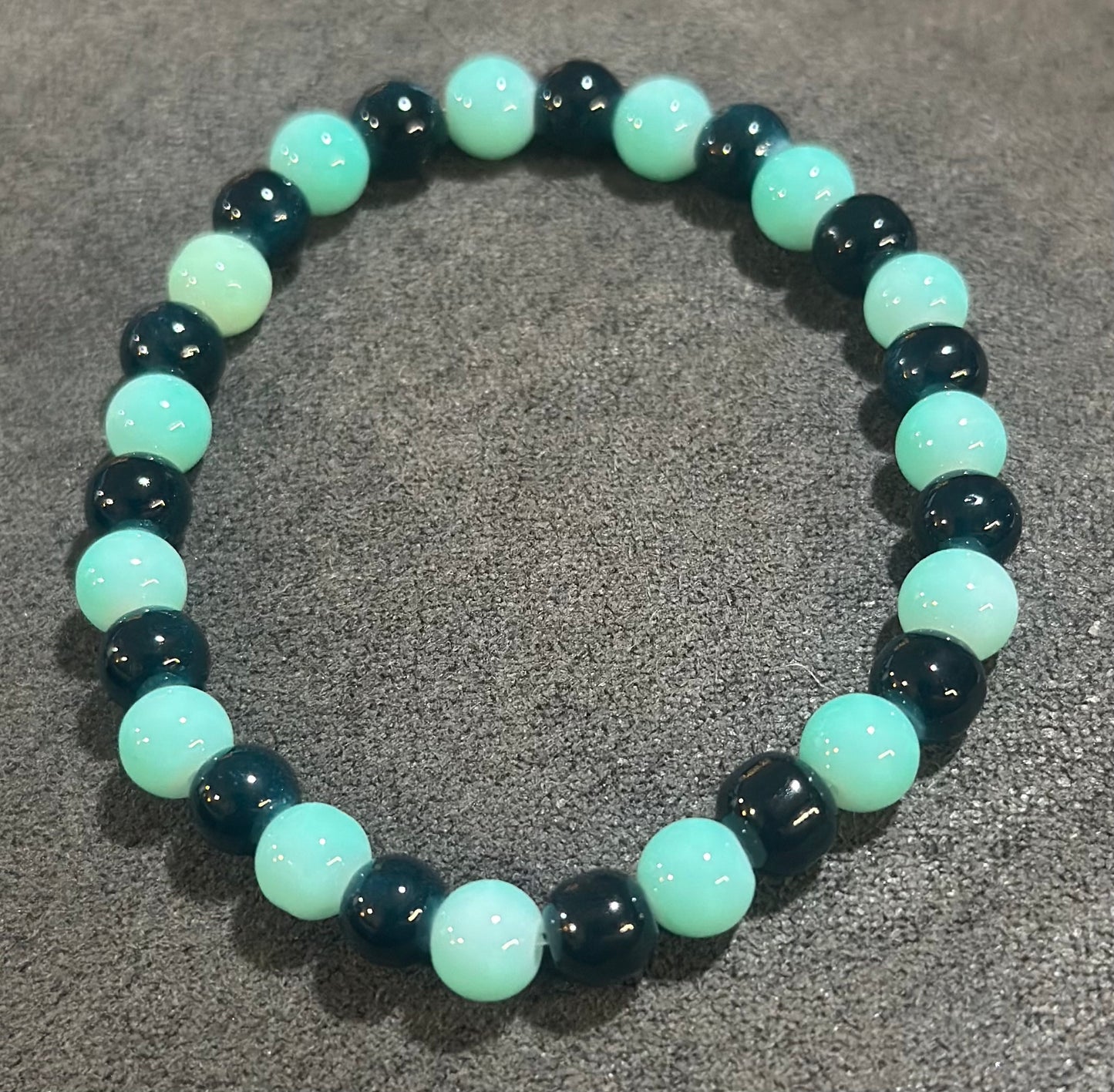 Navy Blue and Teal Blue Glass Bead Bracelet