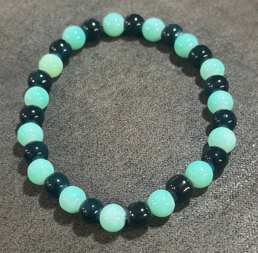 Navy Blue and Teal Blue Glass Bead Bracelet