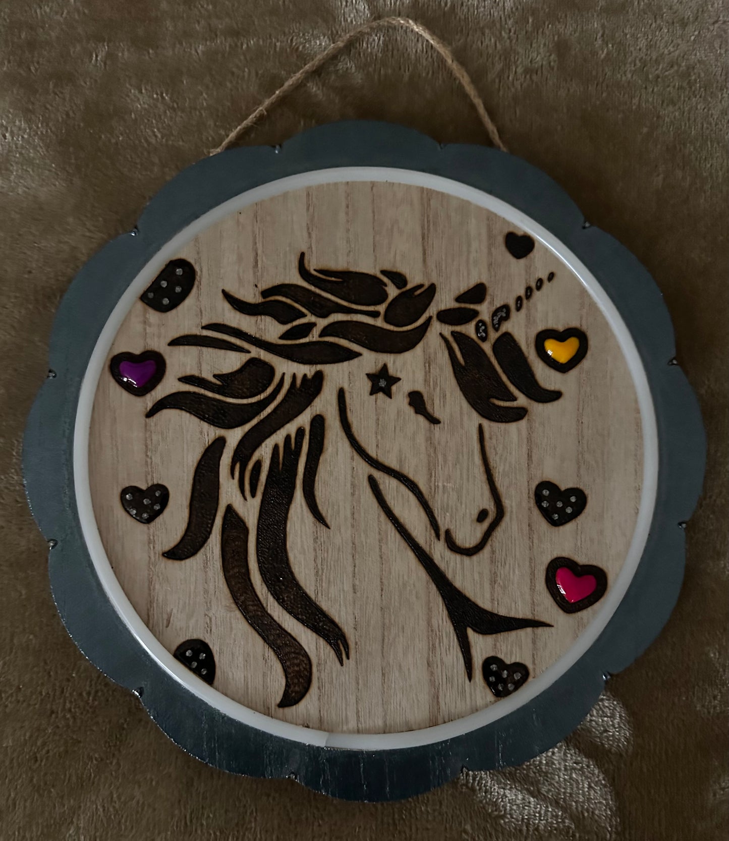 Unicorn Woodburned Lighted Decor