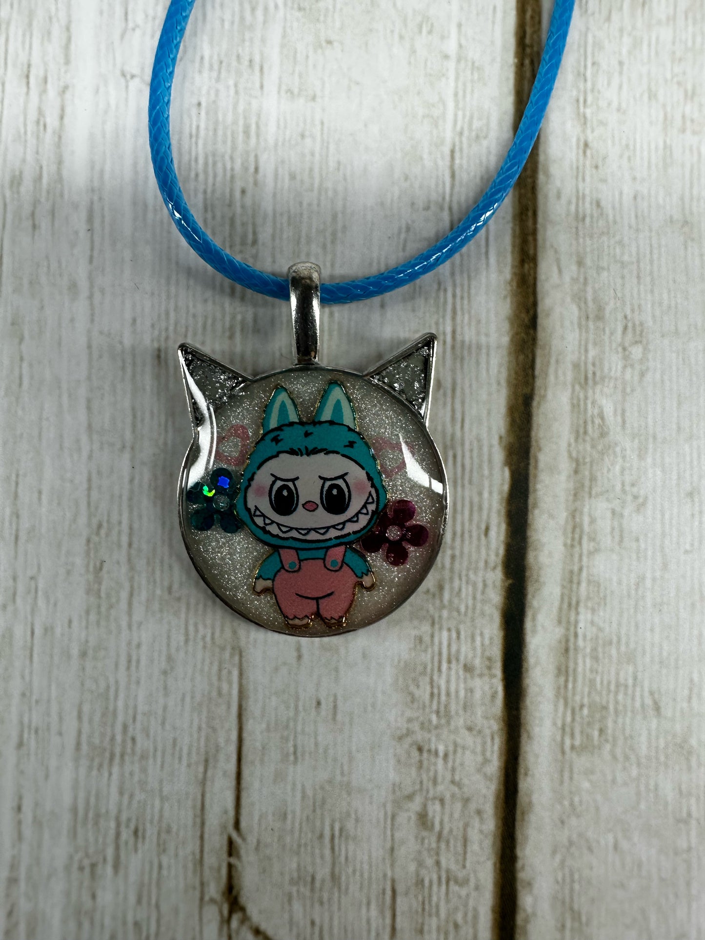 Labubu Pendant Necklace Pink and Blue