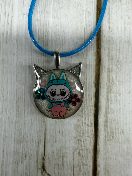 Labubu Pendant Necklace Pink and Blue