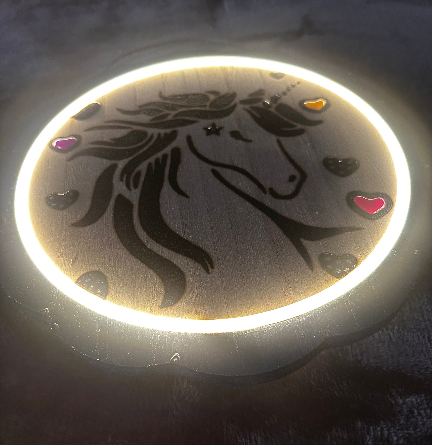 Unicorn Woodburned Lighted Decor