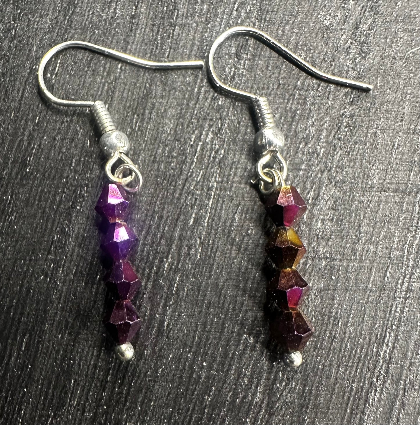 Small Purple Iridescent Beaded Dangle Earrings