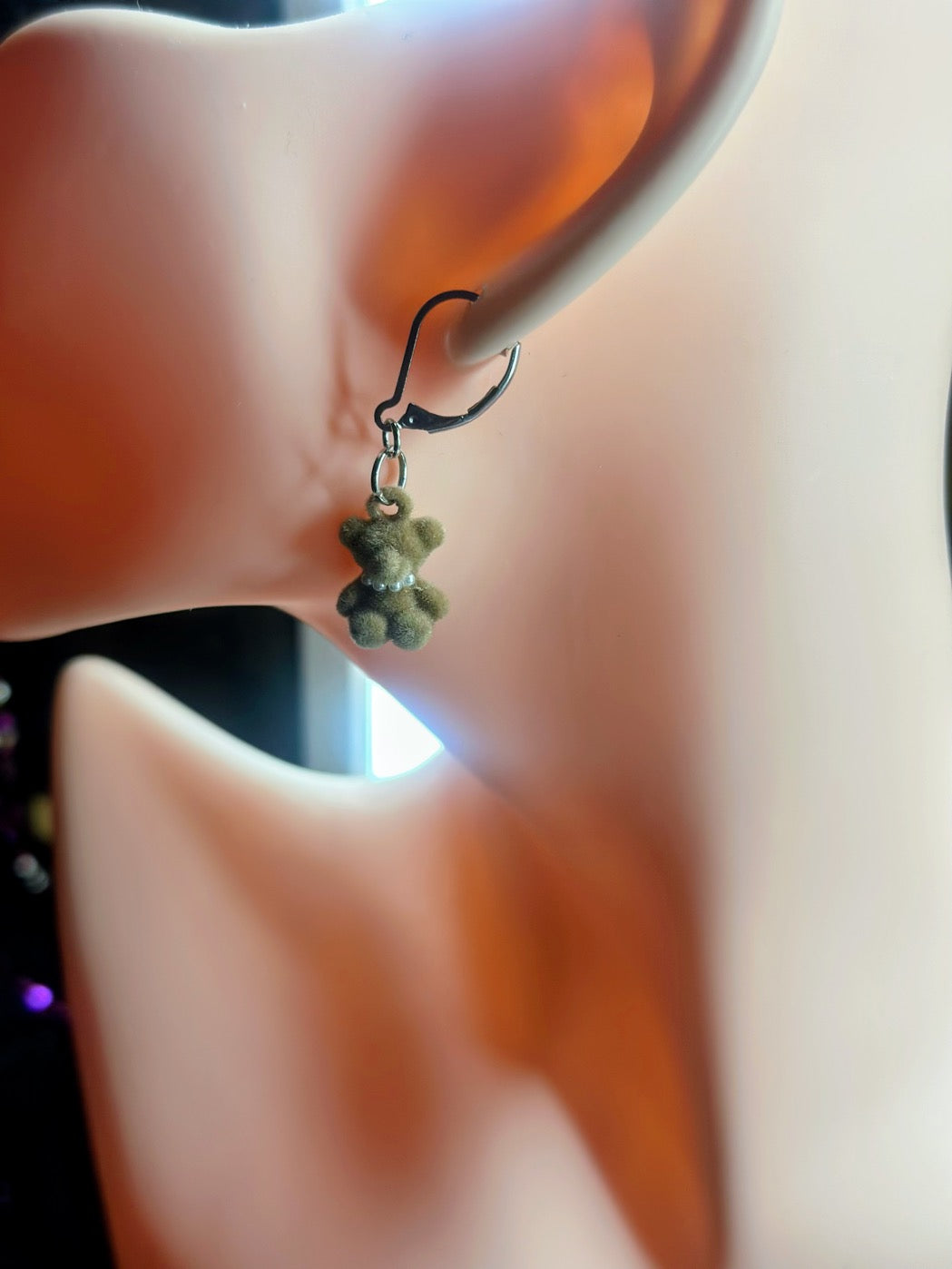 Khaki Teddy Bear Earrings
